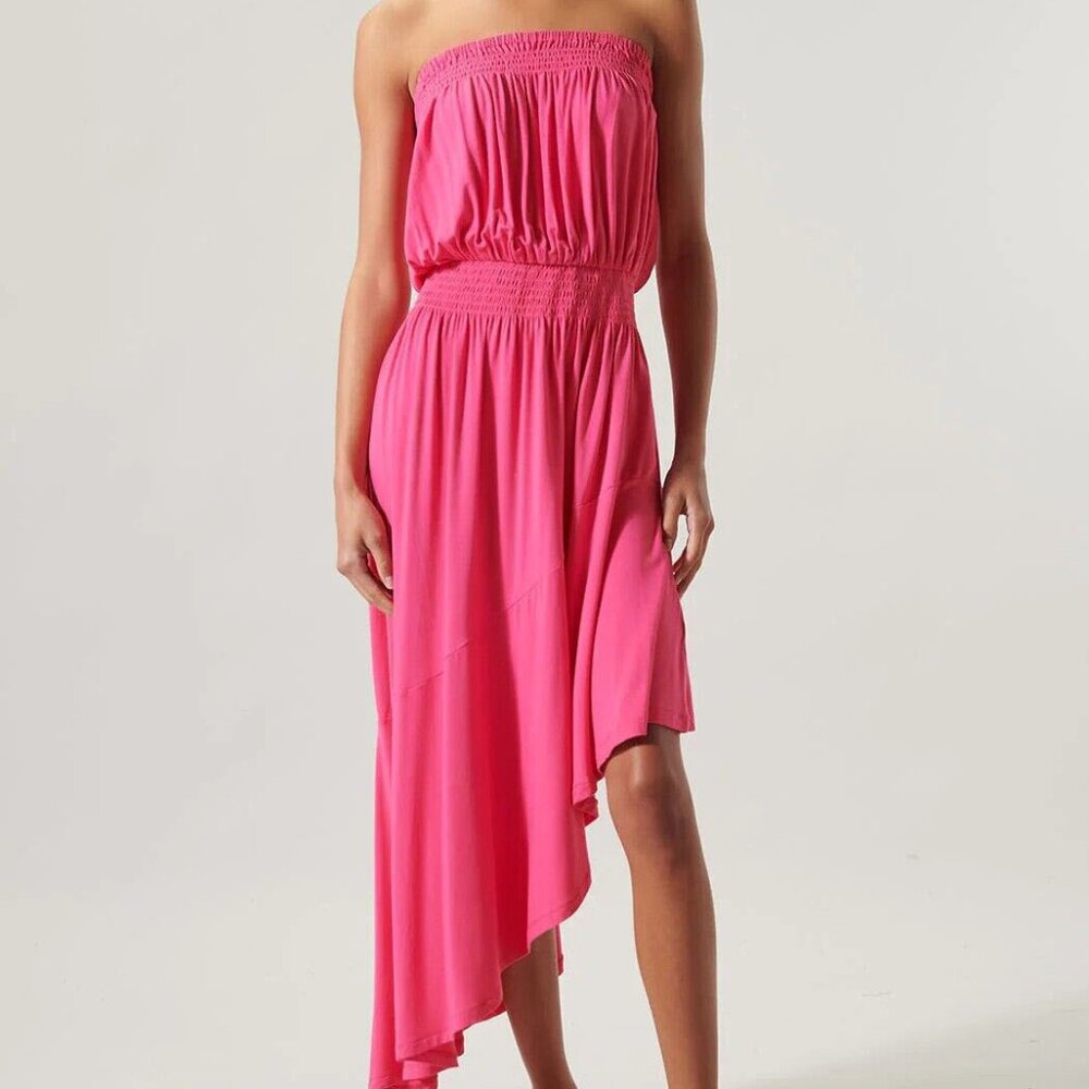 Sugarlips  asymmetric strapless Tube dress Elastic waist Midi Length XS S M